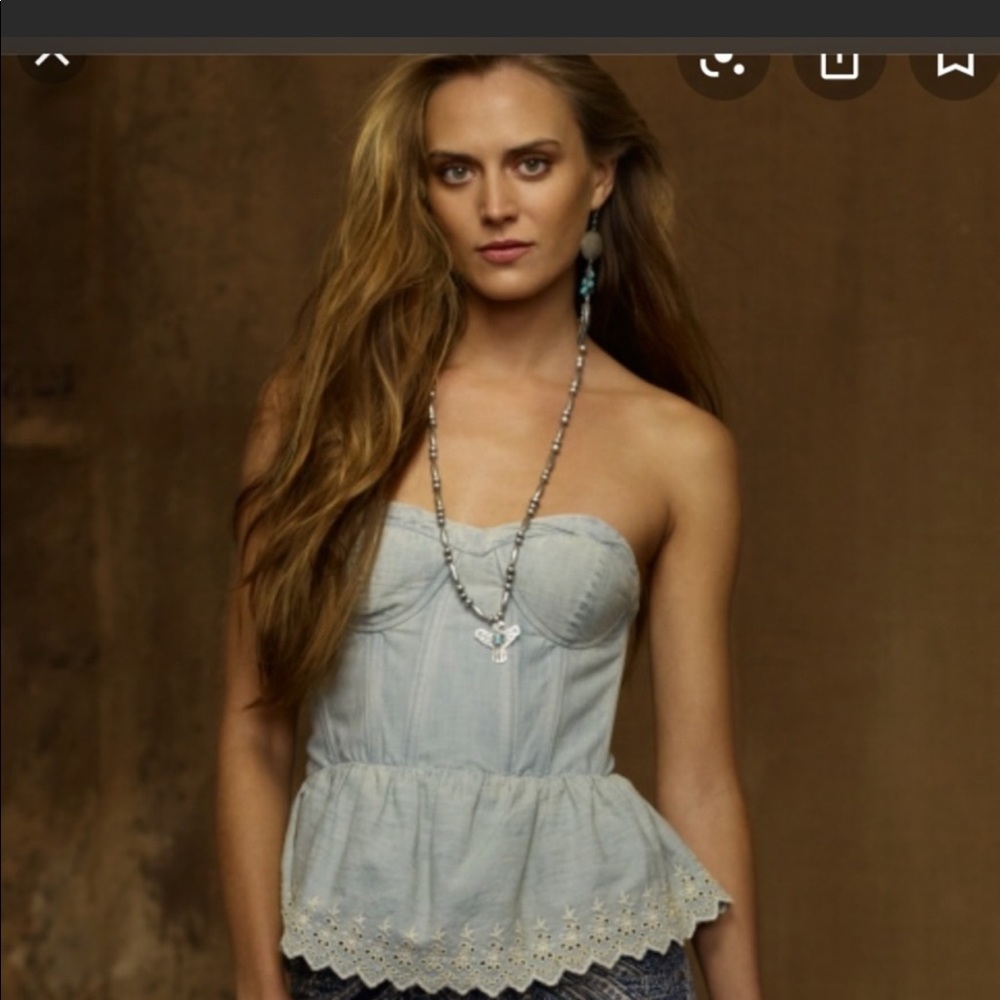 Denim & Supply Ralph Lauren Corset Peplum Strapless Top